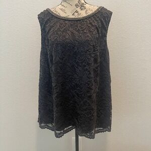 LE‎ BOS Women's 18W Black Lace Neck Sleeveless V-Neck Top Casual Feminine